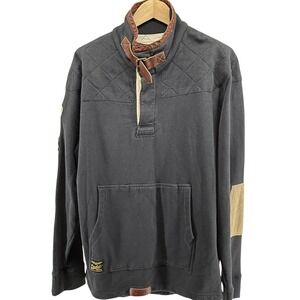 Decibel‎ Mens Pullover Sweatshirt Quilted Collar Leather Buckle Patches